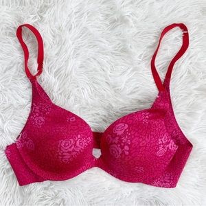 Victoria’s Secret Push Up Bra Pink Rose Pattern 32B